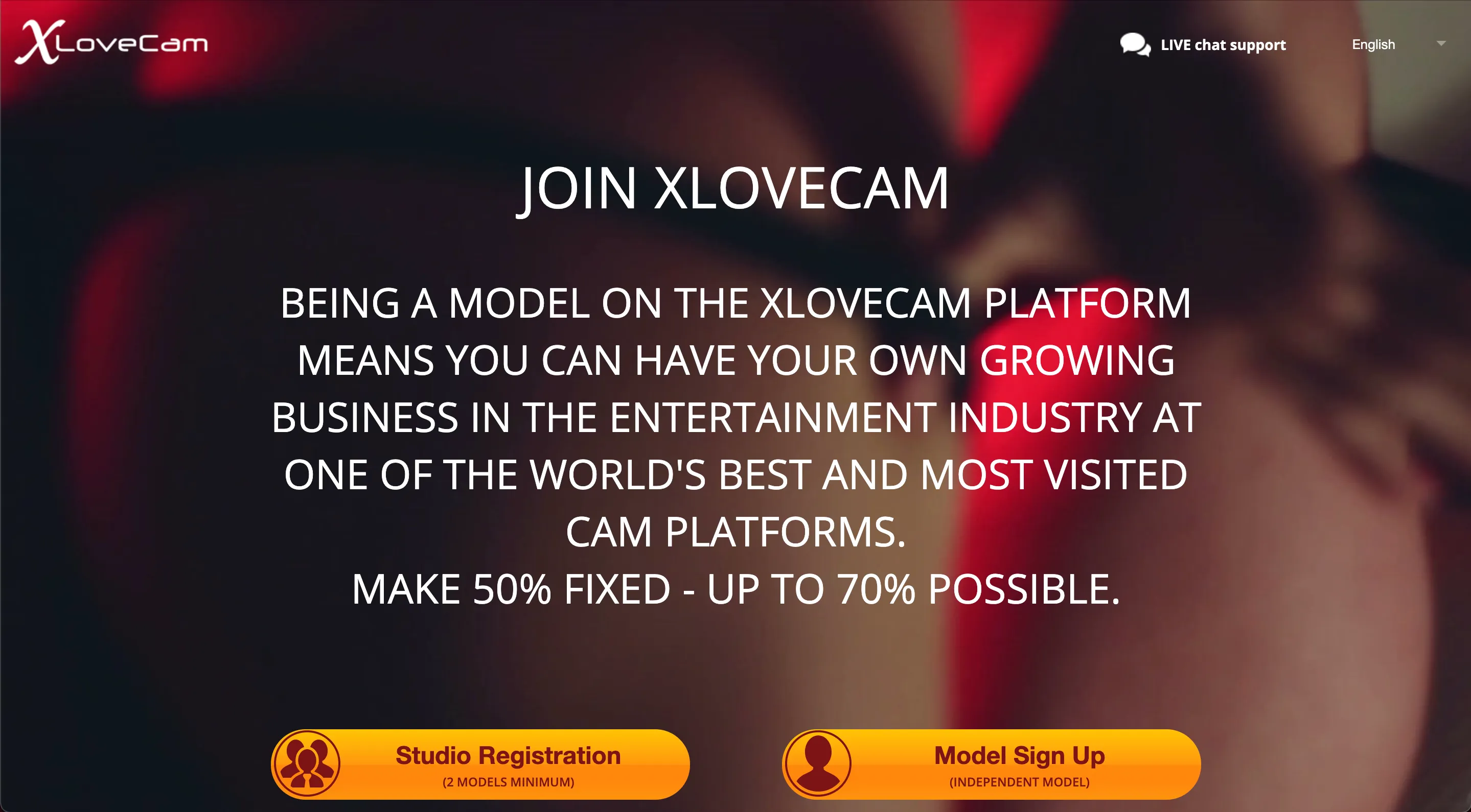 Homepage van XLoveCam